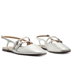Sapatilha Slingback Bico Quadrado Tiras Prata
