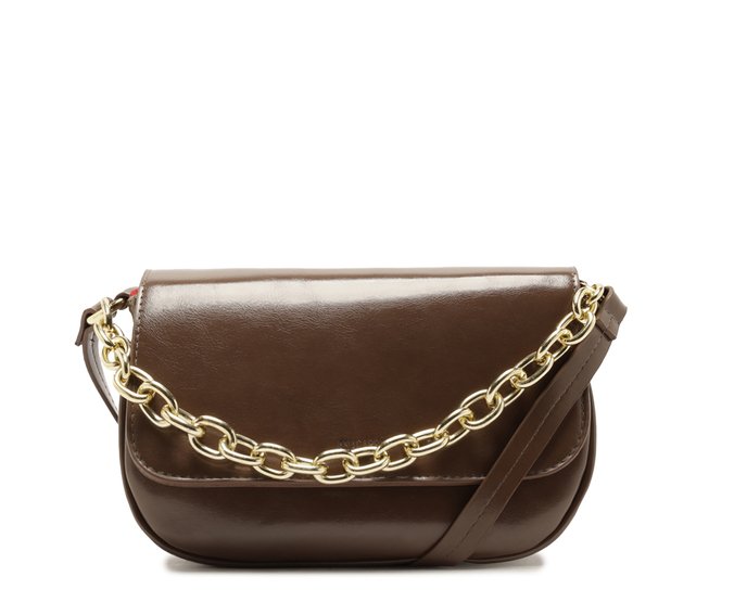 Bolsa Tiracolo Pequena com Corrente Marrom