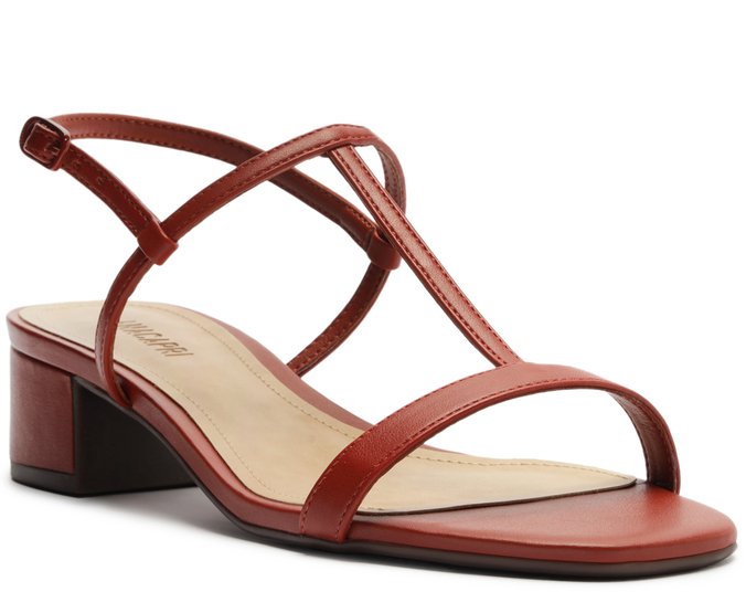 Sandália Salto Bloco Tiras Minimalistas Vermelha