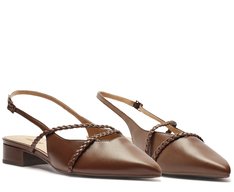 Sapatilha Slingback Salto Bloco Tranças Marrom
