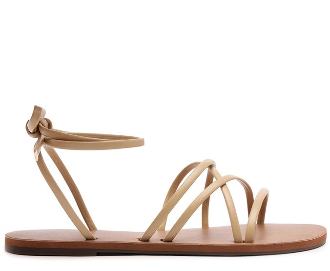 Sandália Rasteira Tiras Finas Amarração Bege