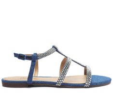 Sandália Gladiadora Brilho Jeans Azul