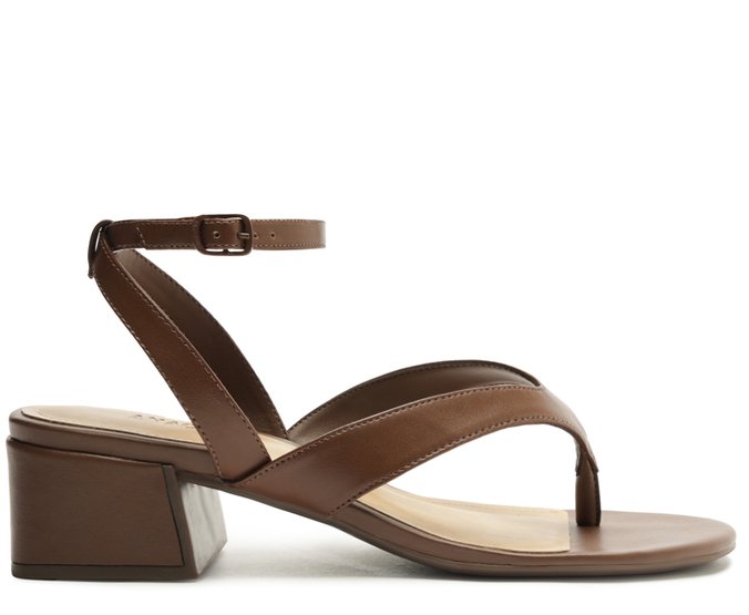 Sandália Salto Bloco De Dedo Marrom