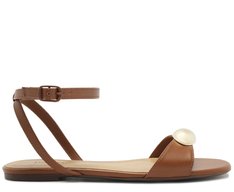 Sandália Rasteira Tira Única Metal Marrom