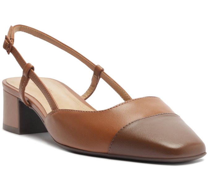 Scarpin Slingback Salto Bloco Bicolor Marrom