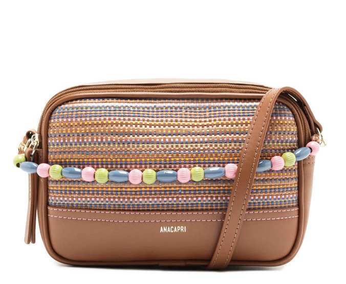 Bolsa Tiracolo Média Missangas Multicolor E Marrom