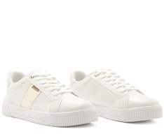 Tênis Sola Estruturada Listra Lateral Branco E Dourado