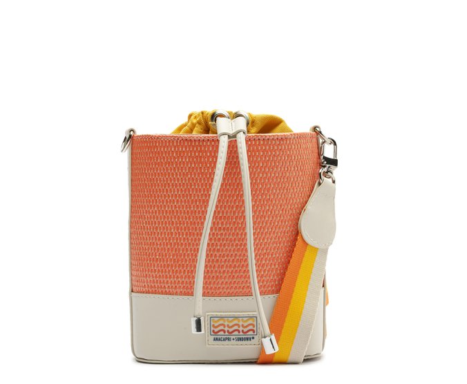 Bolsa Bucket Pequena Palha Sundown Laranja