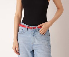 Cinto Fino Fivela Metálica Verniz Vermelho