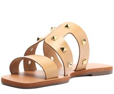 Rasteira Tiras Tachas Couro Bege