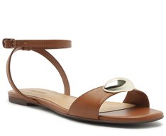 Sandália Rasteira Tira Única Metal Marrom