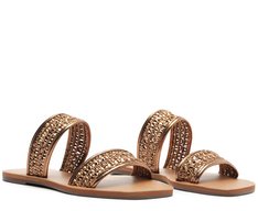 Rasteira Tiras Tramado Bronze