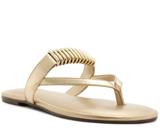 Rasteira Tira Apliques Metal Dourada