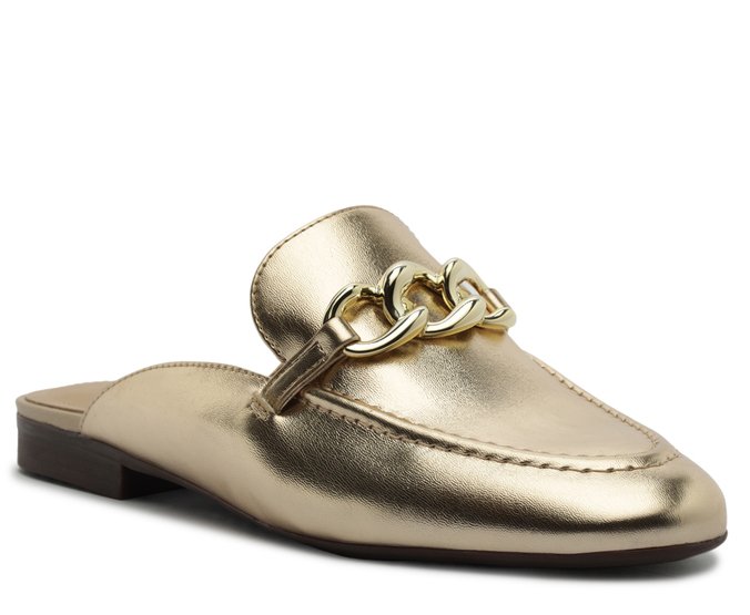 Mule Mocassim Bridão Dourado