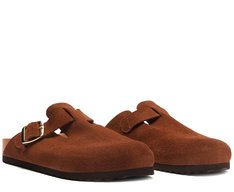 Mule Clog Acamurçada Couro  Marrom