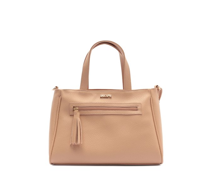 Bolsa Tote Média Com Tassel Bege