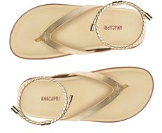 Chinelo Papete Couro com Tornozeleira Dourada