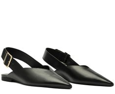 Sapatilha Slingback Bico Fino Fivela Preta