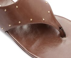 Sandália Salto Bloco Tachas Marrom Cinammon