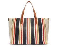 Bolsa Shopping Grande Lona Tricolor Azul e Vermelho