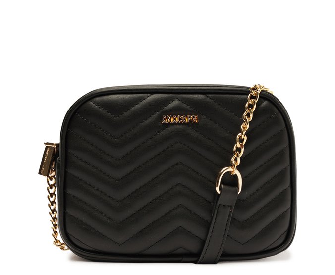 Bolsa Tiracolo Média Matelassê Zig Zag Preta | Anacapri