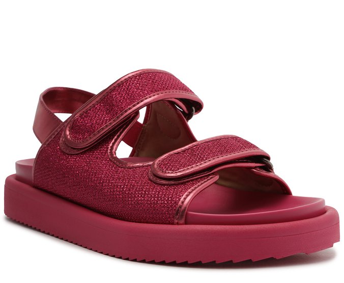 Sandália Papete Duas Tiras Velcro Glam Rosa