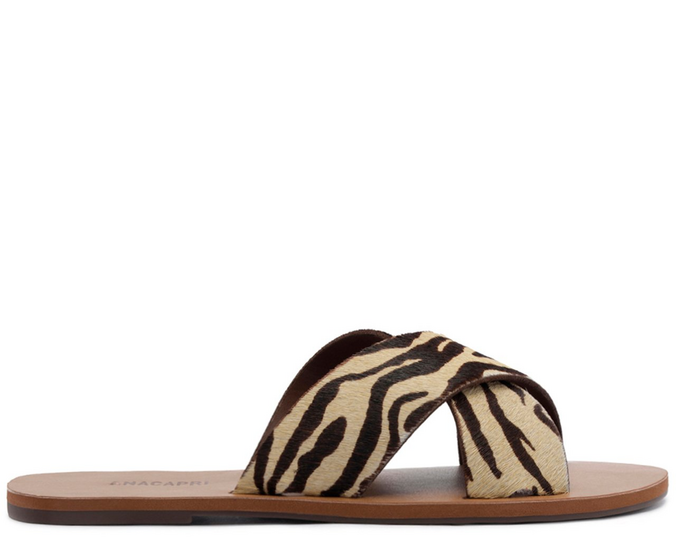 Rasteira Tiras Cruzadas Couro Animal Print