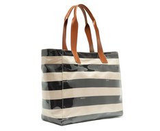 Bolsa Shopping Grande Listras Vinil Azul