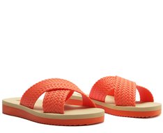 Papete Tiras Cruzadas Injetada Tressê Laranja