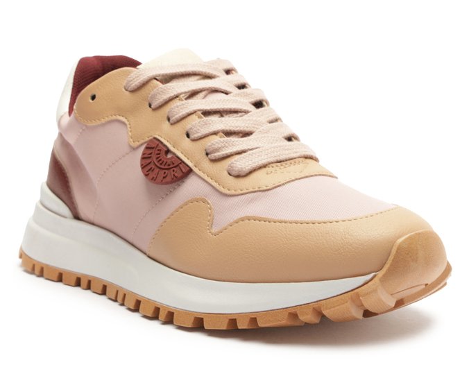 Tênis Sporty Recortes Bege e Rosa