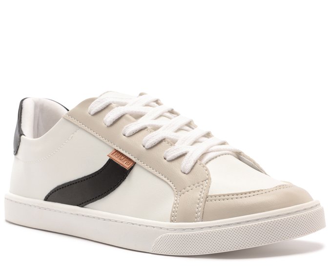 Tênis Faixa Lateral Branco e Preto