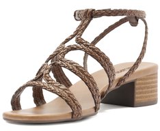 Sandália Gladiadora Salto Bloco Tiras Boho Marrom