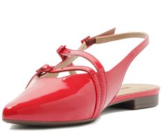 Sapatilha Slingback Bico Fino Duas Tiras Verniz Vermelha
