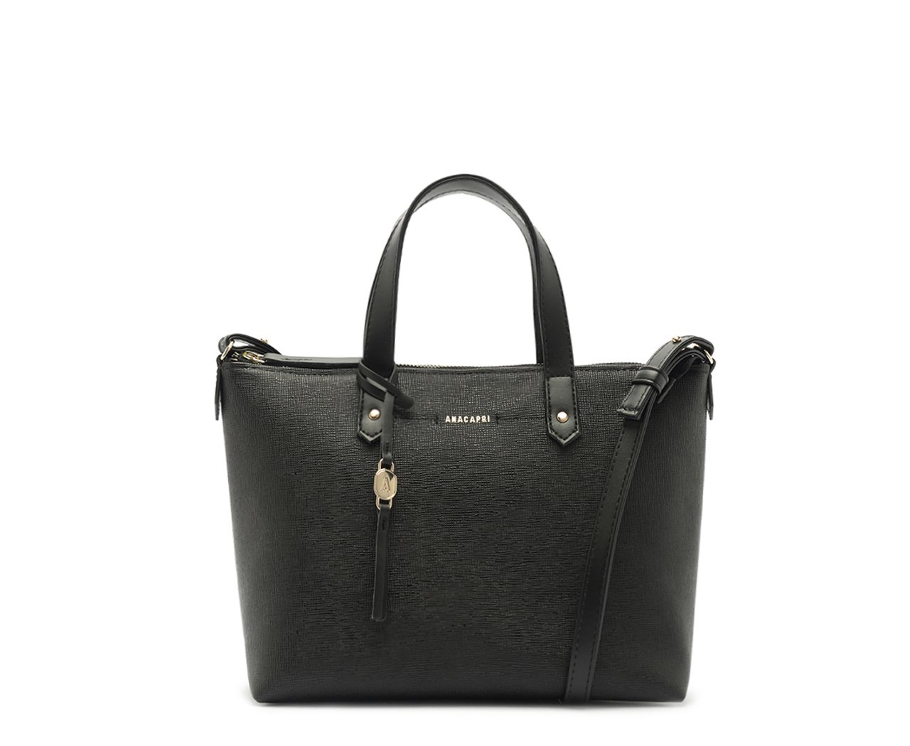 あゆ　黒38 Bolsa Tote Média Alça Bicolor Preta | Anacapri