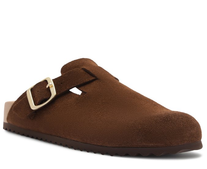 Mule Clog Acamurçada Couro  Marrom