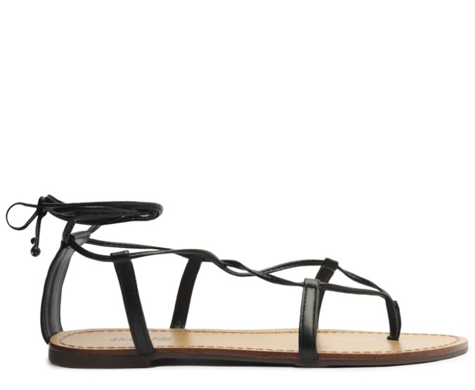 Sandália Rasteira Preta Amarração