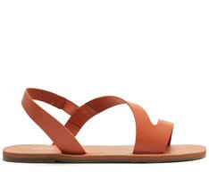 Rasteira Monocolor Tira Curva Couro Laranja