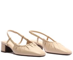 Sapatilha Slingback Salto Bloco Stretch Bege