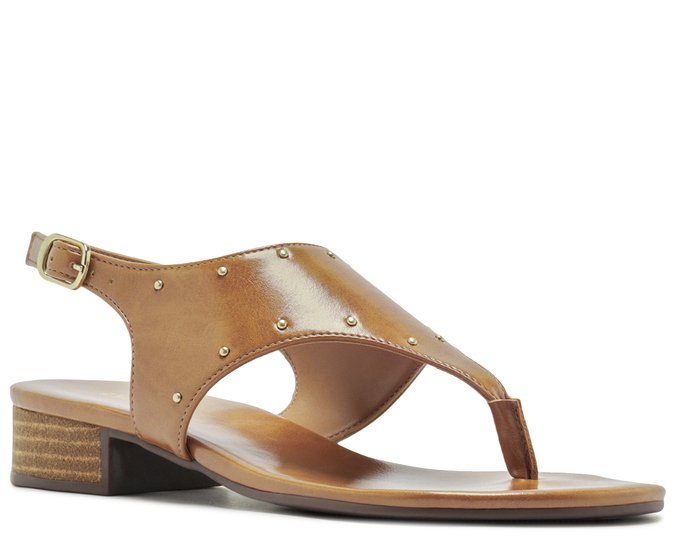 Sandália Salto Bloco Tachas Marrom