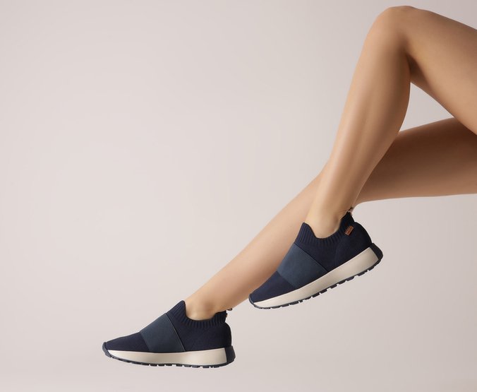 Tênis Slip On Knit Faixa Sporty Azul