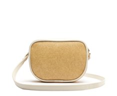 Bolsa Tiracolo Média Raffia Com Lenço Bege