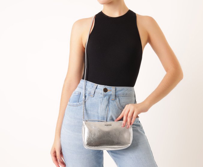 Bolsa Tiracolo Média Snake Prata