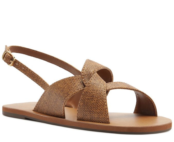 Sandália Rasteira Tiras Largas Transpassadas Marrom