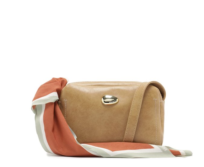 Bolsa Tiracolo Pequena Lenço Decorativo Bege