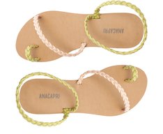 Rasteira Tira Trançada De Encaixe  Blush e Verde