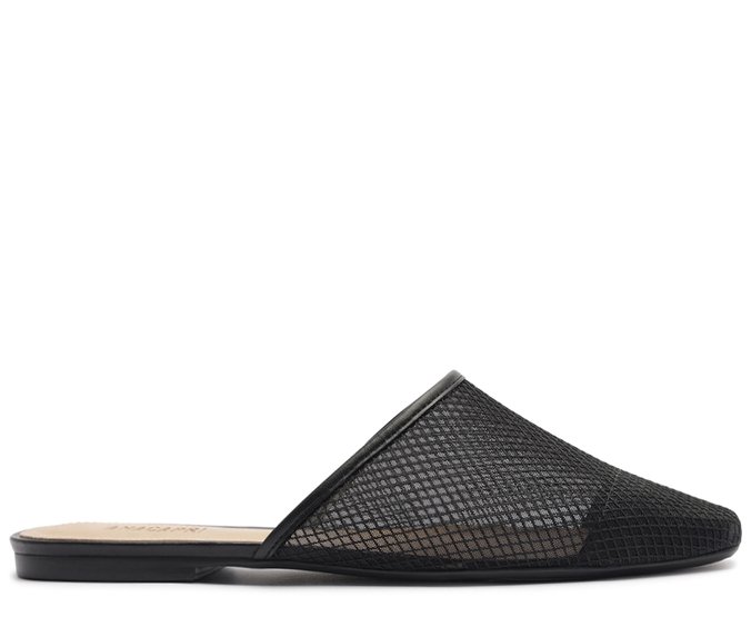 Mule Tela Transparente Preta