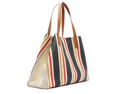 Bolsa Shopping Grande Lona Tricolor Azul e Vermelho