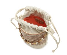 Bolsa Bucket Pequena Missangas Branco E Marrom