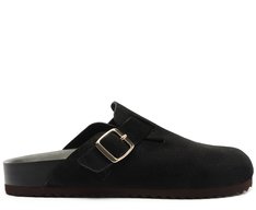 Mule Clog Acamurçada Couro Preta