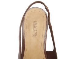 Sapatilha Salto Bloco Slingback Ponta Quadrada Marrom